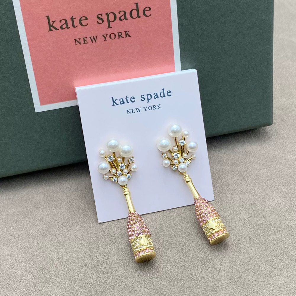 kate spade Gold Plated 3D Champagne Bottle Rhinestone and Pearl Earrings